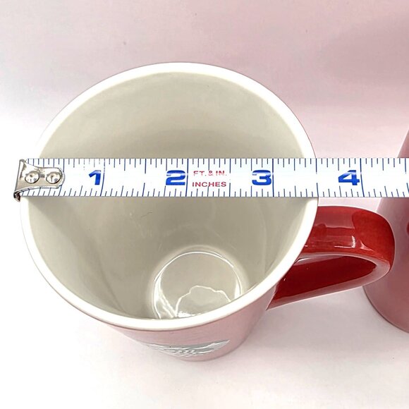 Starbucks 2 Tall Red Mugs Cups Green Mermaid Siren Logo 16 Fl Oz Ea. Coffee Tea - Picture 6 of 9